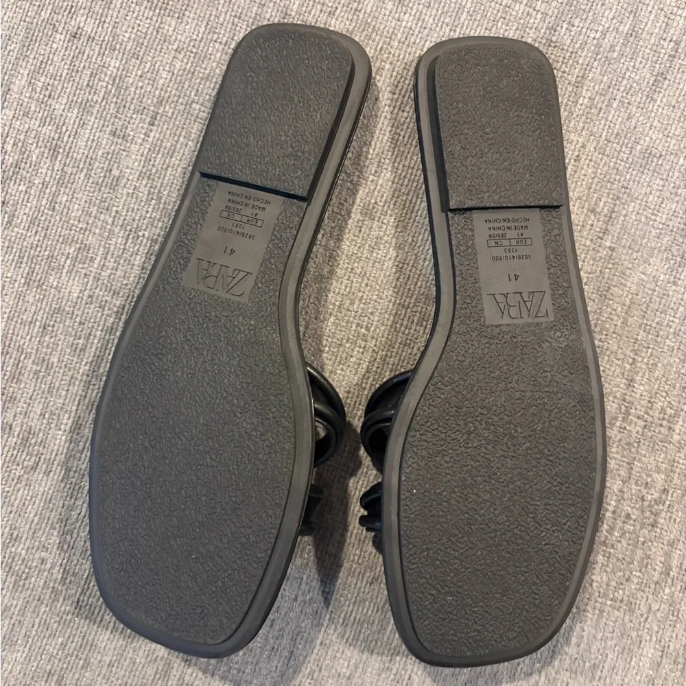 Zara Black Slide Sandals with Gold Ring Accent - Women's - Picture 2 of 3